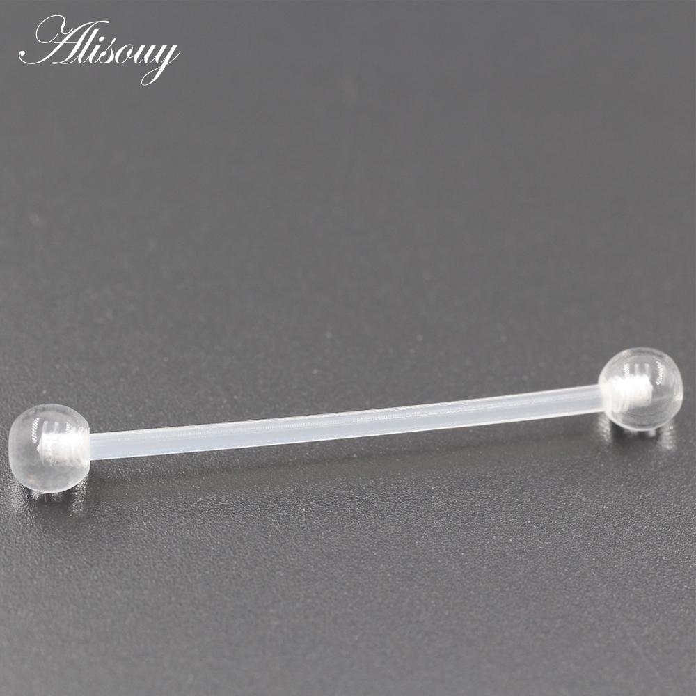 Alisouy 10PCS 12mm-38mm Transparent Acrylic Ball Women Piercing Long Industrial Barbell Tongue Ring Ear Tragus Helix Stud