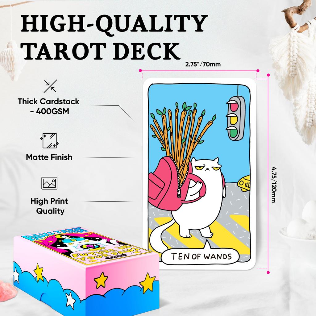 Wyspell Cat Tarot: 78-Card Deck with Guidebook - Unique Tarot for Cat Lovers and Enthusiasts - Cute Cards for Beginners