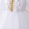 Bílé šaty s dlouhým rukávem ve stylu blízkovýchodní róby s 3D květinami a pleteným páskem pro roční holčičky