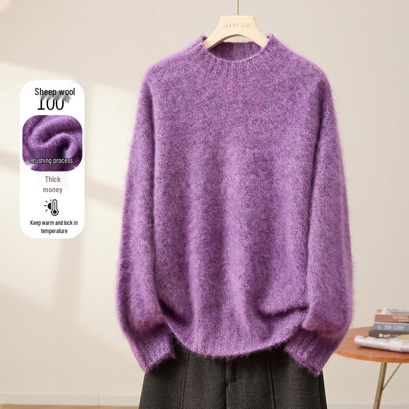 Jinjuan Women's 100% Merino Wool Brushed Thick Sweater
