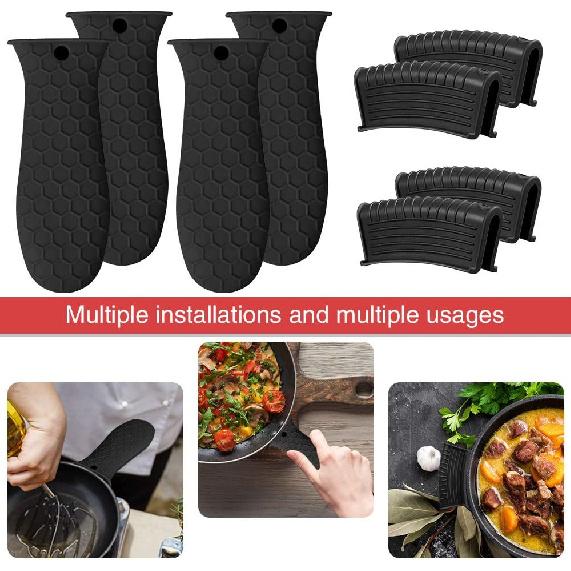 8 Pack Cast Iron Handle Cover, Silicone Hot Handle Holder, Assist Handle Holder, Non-Slip Pot Holder Sleeve, Pot Handle Covers Heat Resistant