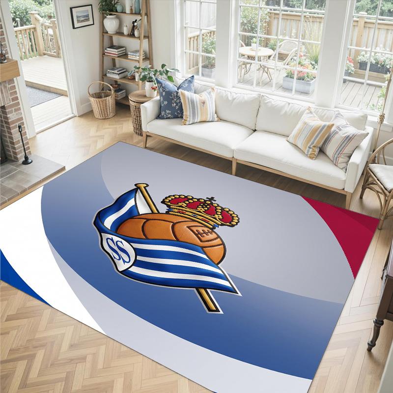 Real Sociedad FC Design Crystal Velvet Carpet Cozy Non?Slip Printed Rug For Bedroom Living Room Entrance