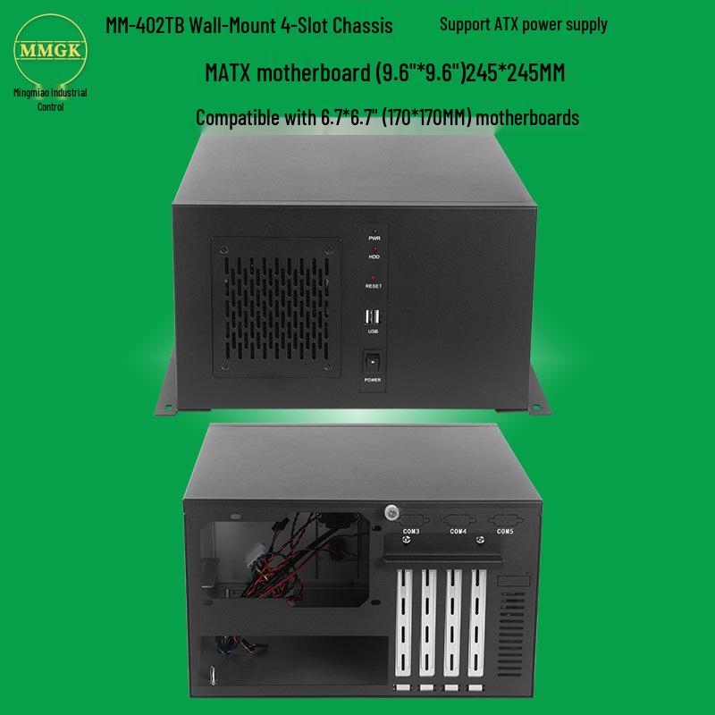 Wall-Mounted 4-Slot ITX CNC Industrial Computer Chassis, Silver-Gray