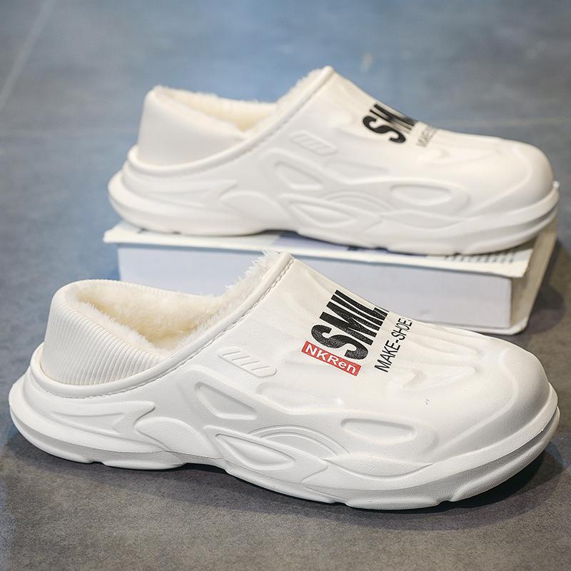 

Чоловічі тапочки зимові вуличні теплі пухнасті тапочки 2024 Зимові тапочки домашні плюшеві жіночі бавовняні туфлі зимове бавовняне взуття унісекс 46-47 брудно-білий