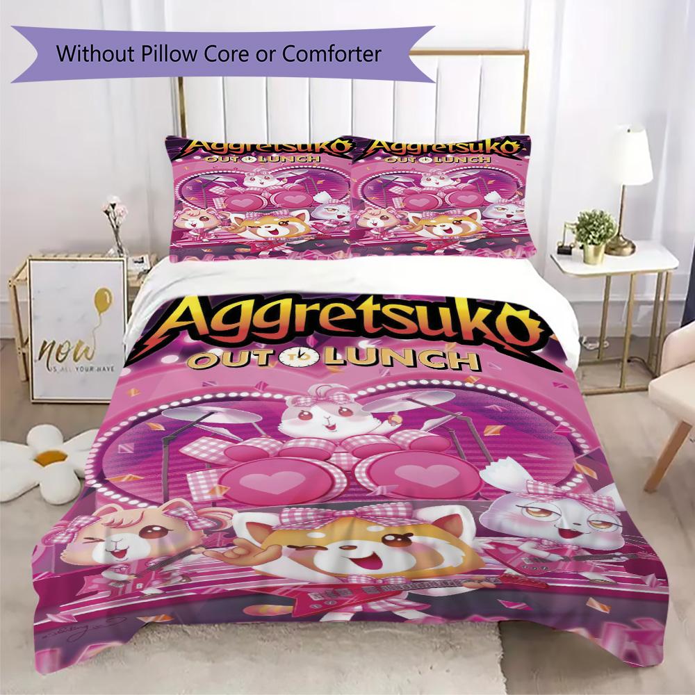 Aggretsuko Pattern Bedding,Quilt Set Quilt Cover Pillowcase Home Birthday Gift (1*duvet cover+2*pillowcase,without core)ASJT261020028