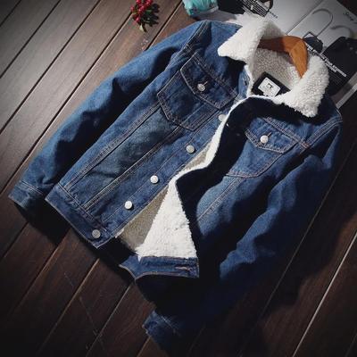 Men's Winter Trendy Loose Velvet Denim Jacket with Lamb Wool - Korean Style Cotton Coat for Couples and Students
