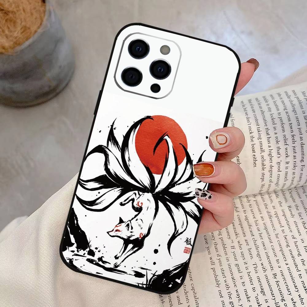Neunschwänziger Fuchs Handyhülle Für iPhone 17,16,15,14,13,12,11 Plus,Pro Max,XS,Weiche Silikon Schwarze Hülle