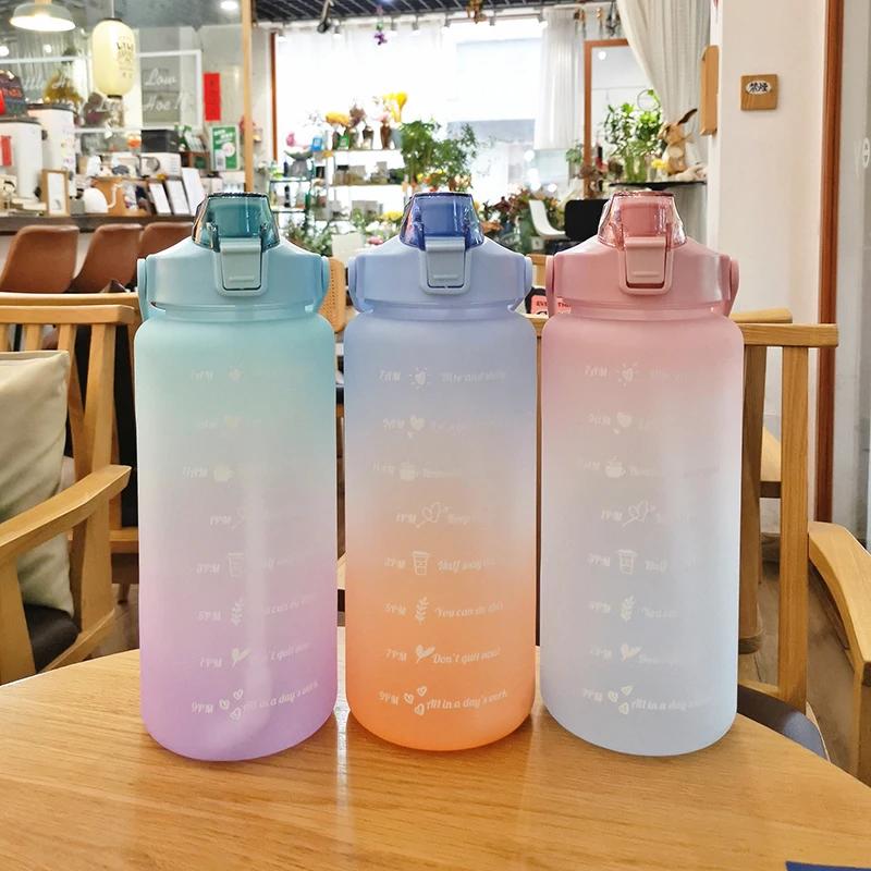 2000ml Leakproof Water Bottle Stay Hydrated Motivational Sport Bottle with Time Marker for Fitness Outdoor Office Indoor