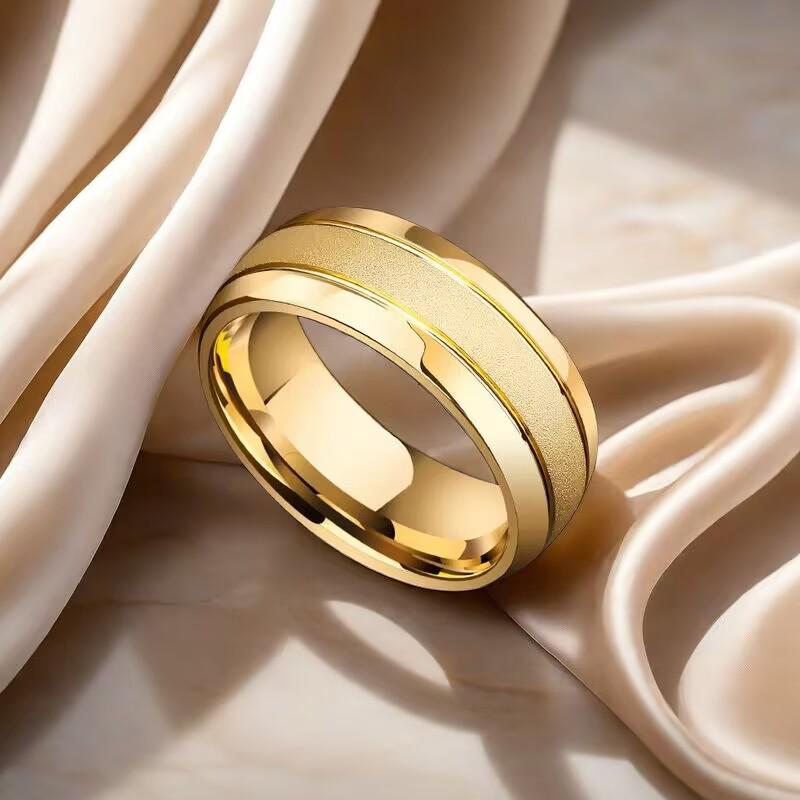 Anel Masculino de Aço Titânio Fosco: Anel para Casal com Design de Estrela em Ouro 18K Europeu & Americano, Colorfast