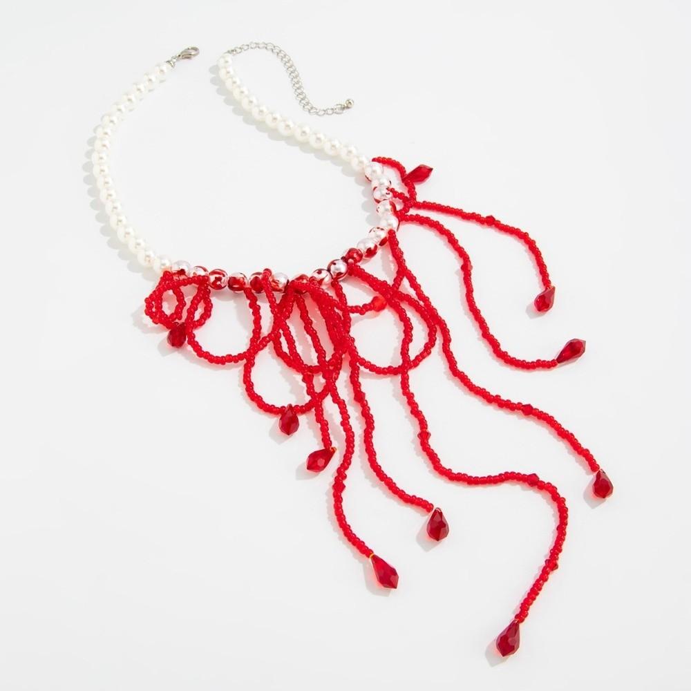 Red Blood Drop Necklace Multilayer Gothic Jewelry Retro Halloween Choker Women
