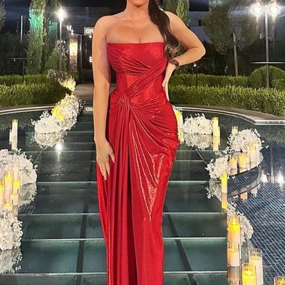 Dress Fashion Knitted Coating Splicing Lacing Sexy Slit Long Strapless Evening Gown