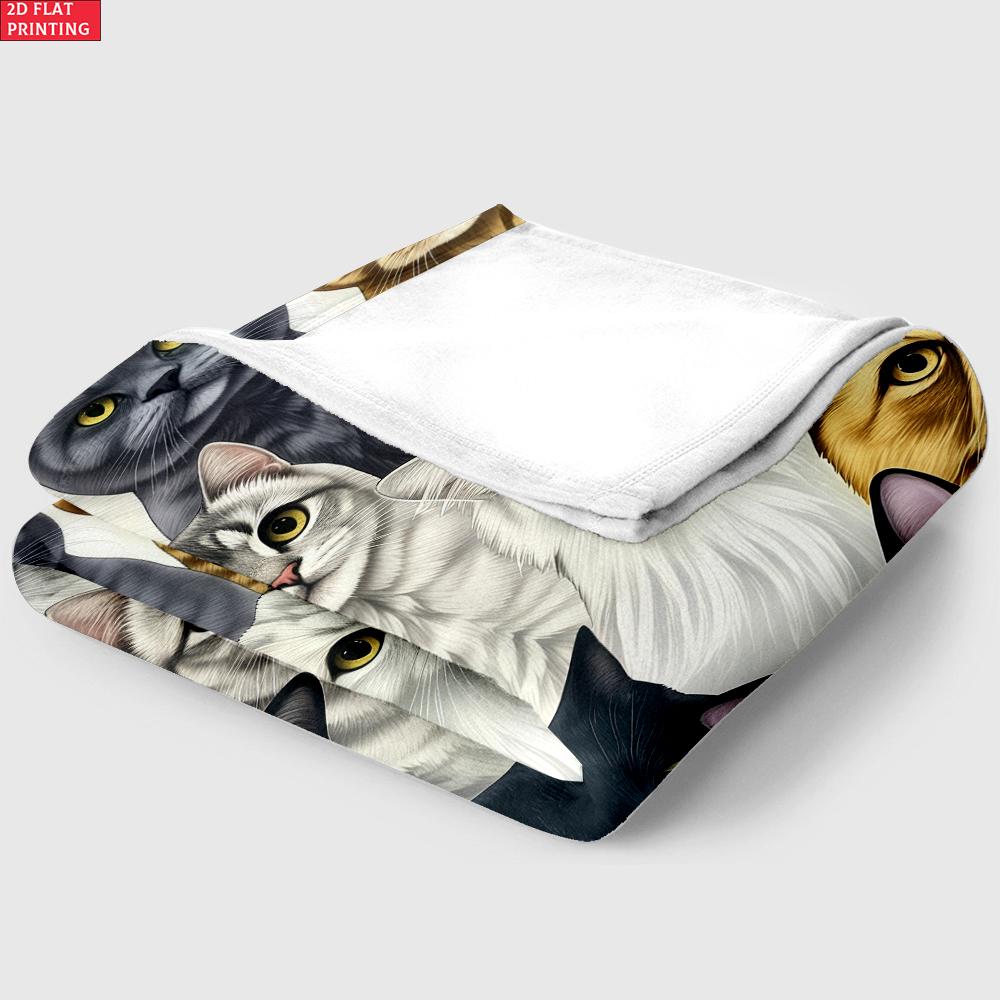 Realistic Cat Portrait Print Flannel Blanket,Soft Throw Blanket for Bed Sofa,Cozy Gift for Cat Lovers,Home Decor for Kids Adults
