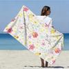 Oversized Soft Beach Towel in Cartoon Bee and Flower Style, Featuring Colorful Floral and Adorable Bee Print Patterns. Made of