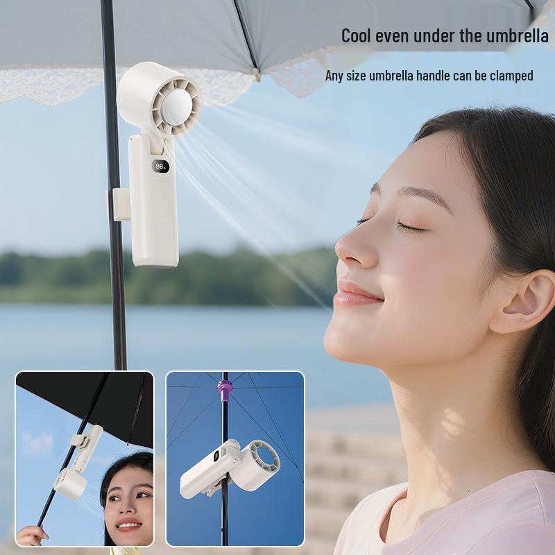 Multi-functional Portable USB Rechargeable Clip-on Fan with Digital Display & High Wind Power, Handheld Cooling & Ice Pack Support