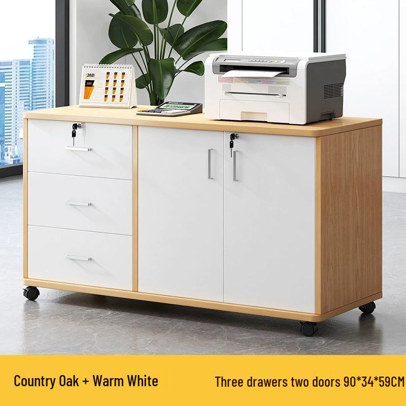 Lockable Mobile Wooden Cabinet for Under Desk Storage