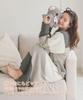 Fluffy Striped Loungewear Dress for Cute and Adult Long Sleeve Relaxing Loose Fit Korean Long Charcoal [DONOBAN] Women, Pajamas, Loungewear, Wear,