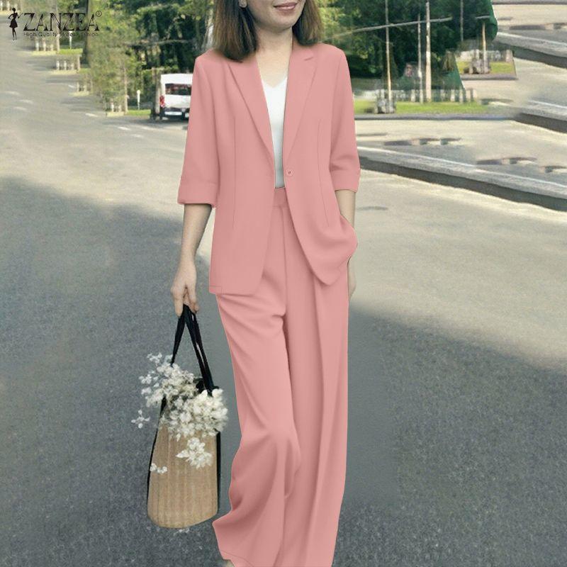 ZANZEA Women Long Sleeve Blazer and Pants Casual Two Piece Suit Sets