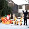 7.9ft Christmas Inflatable Santa on Sleigh with Two Reindeer, Outdoor Christmas Blow Up Decoration with Built-in LED Lights for Garden