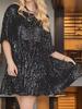 New Style Fashion Crew Neck Loose Waist Short Sleeve Mini Dress Sequined Evening Gown
