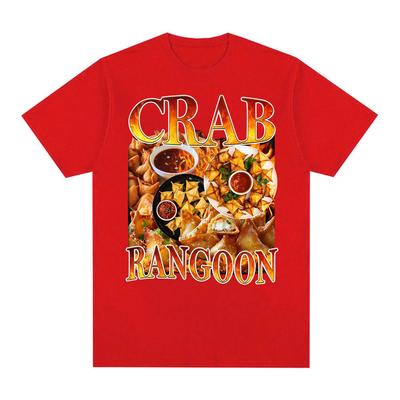 Rangoon Crab Retro Fun Food T-shirt, Retro 90s Asian Aperitif Graphic T-shirt, 2025 Summer Pure Cotton 100% Printed T-shirt