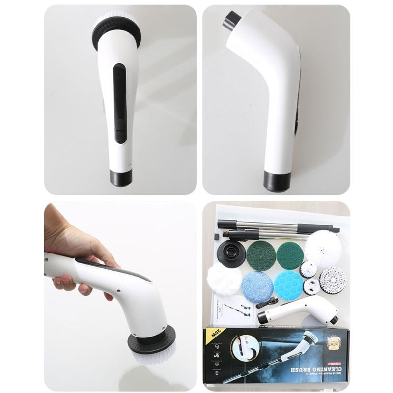 Rechargeable Power Scrubber with 2000 mAh Battery, Long Handle, and Round Brush Head for Sinks, Stovetops, Tile Grout, and Bathroom Edges