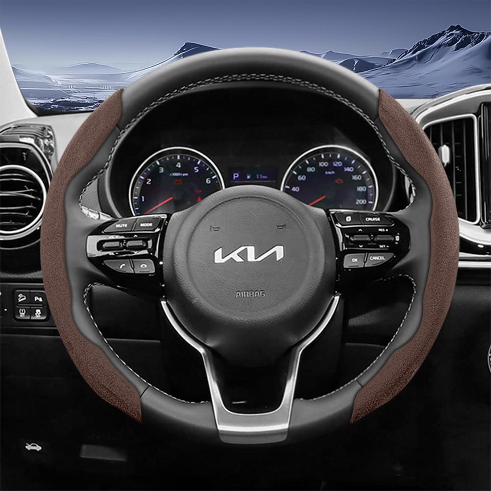 Suitable for Kia Sporty Suede Steering Wheel Cover with Split Snap-On Design for Sportage Seltos Sorento Niro Sonet Picanto K3 Forte Cerato Ljcmw22