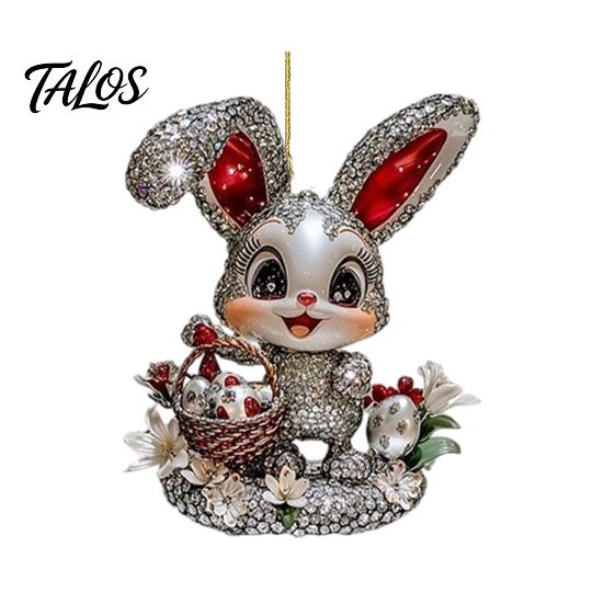 Easter Party Hanging Decor Bunny Acrylic Pendant, Cute Rabbit with Basket, 2D Car Keychain Ornament Rearview Mirror Ornament, Bag Accessory,