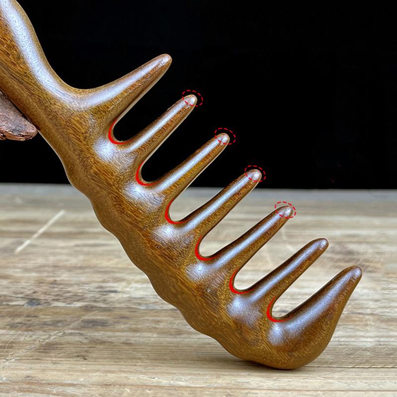 Wood Comb Head Meridian Natural Wood Long Handle-Comb Multifunction Insert Teeth Massage Combs