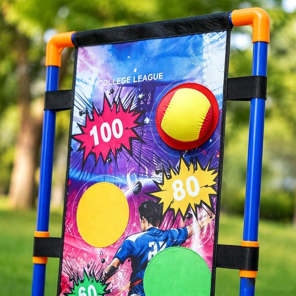 Stehendes Ziel-Wurfspiel-Set mit vier weichen Bällen, verstellbarem Rahmen für den Innen- und Außenbereich, geeignet für Familien-Hinterhof und Partys