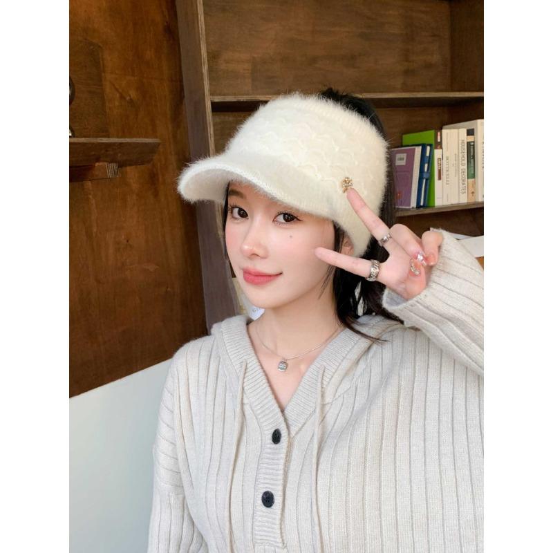 New Autumn and Winter Woolen Knitted Empty Top Hat Thickened and Warm  Large Brim Peaked Hat  Fashionable  Versatile and Trend Proof