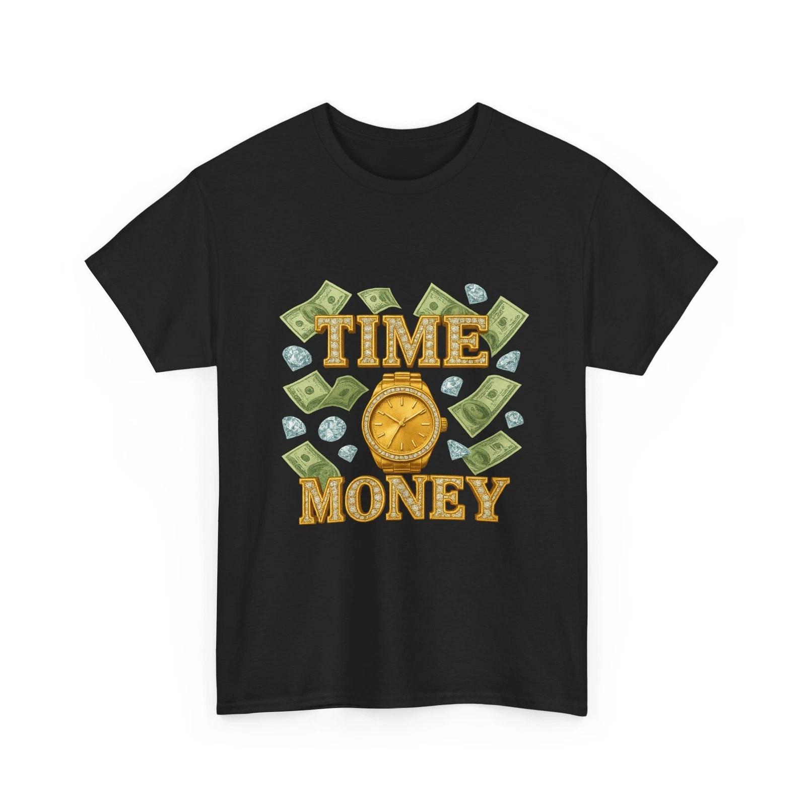 Футболка «Время — деньги» | Рубашка с графическим принтом «Часы и Деньги», Золотой, Алмаз, Деньги, Блестящий 4XL