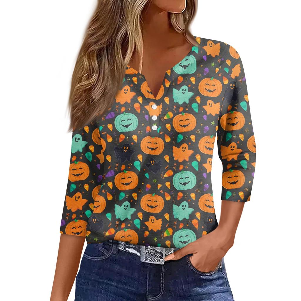 Women's Casual Fashion Sexy Comfortable V-Neck Halloween Seven Sleeve Top