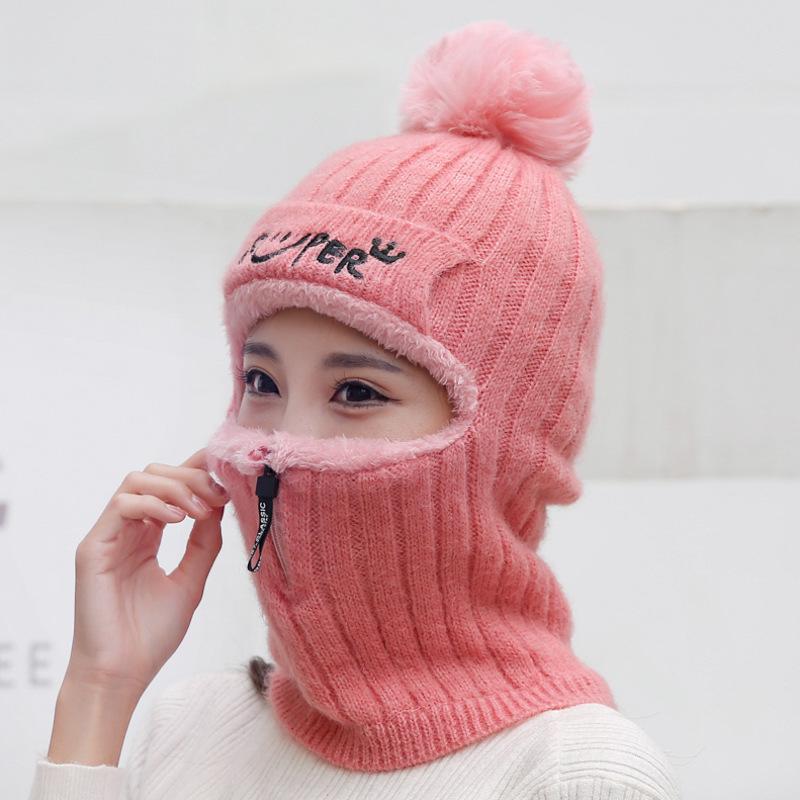 Damen Winter Dicke Warme Gestrickte Mützen Kappen Hüte Damen Vollgesichtsbedeckung Outdoor Ski Reitkappe Mütze Für Damen