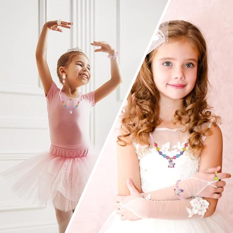 Baby Girl Unicorn Necklace Bracelet Set Dress Up Princess Pretend Play Necklace Bracelet Jewelry Gift for Toddlers Kids
