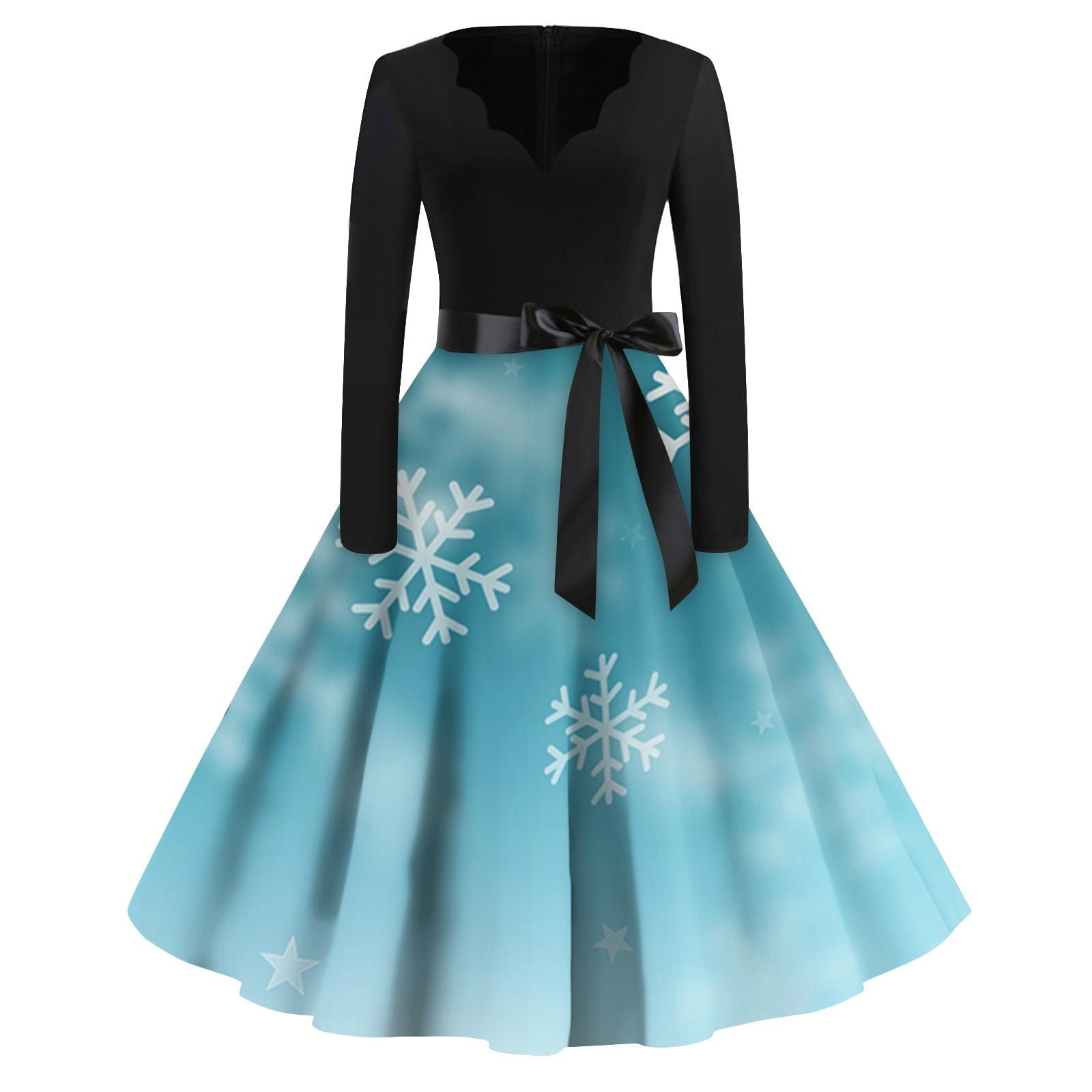 Женская мода винтаж с длинным рукавом и V-образным вырезом с рождественским принтом — фото 10