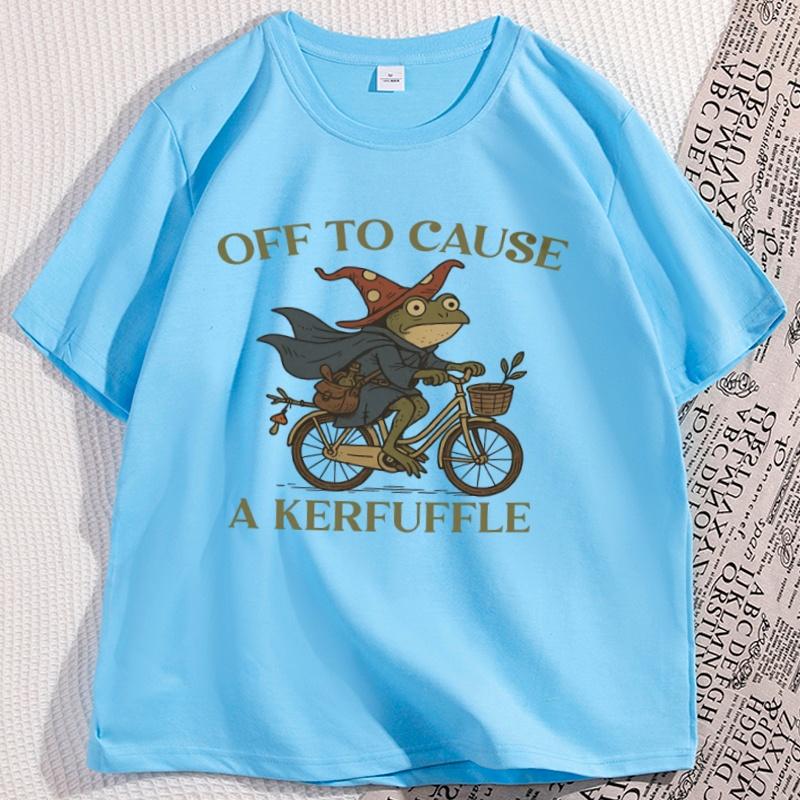 Off To Cause A Kerfuffle Frog Tshirt Men Women Causal Cotton Short Sleeve Funny Weirdcore Sayings Unique Tshirt Tee Clothes