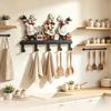 Suporte de Parede de Metal Vintage para Cozinha com 5 Ganchos Estilo Fazenda para Utensílios, Toalhas, Aventais, Suportes de Panela Organizador Decorativo de Armazenamento