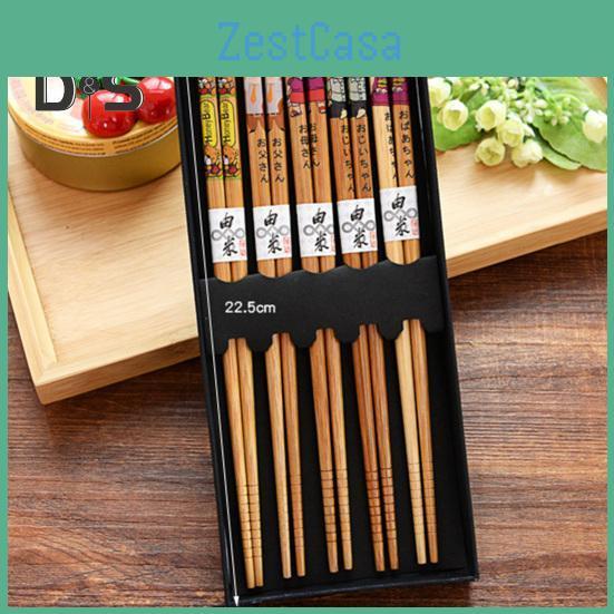 Pairs 5 Chopsticks Anti Slip Burr Free Food Grade Good Grip Non Stick Eating 6 Styles Floral Print Bamboo Chopsticks