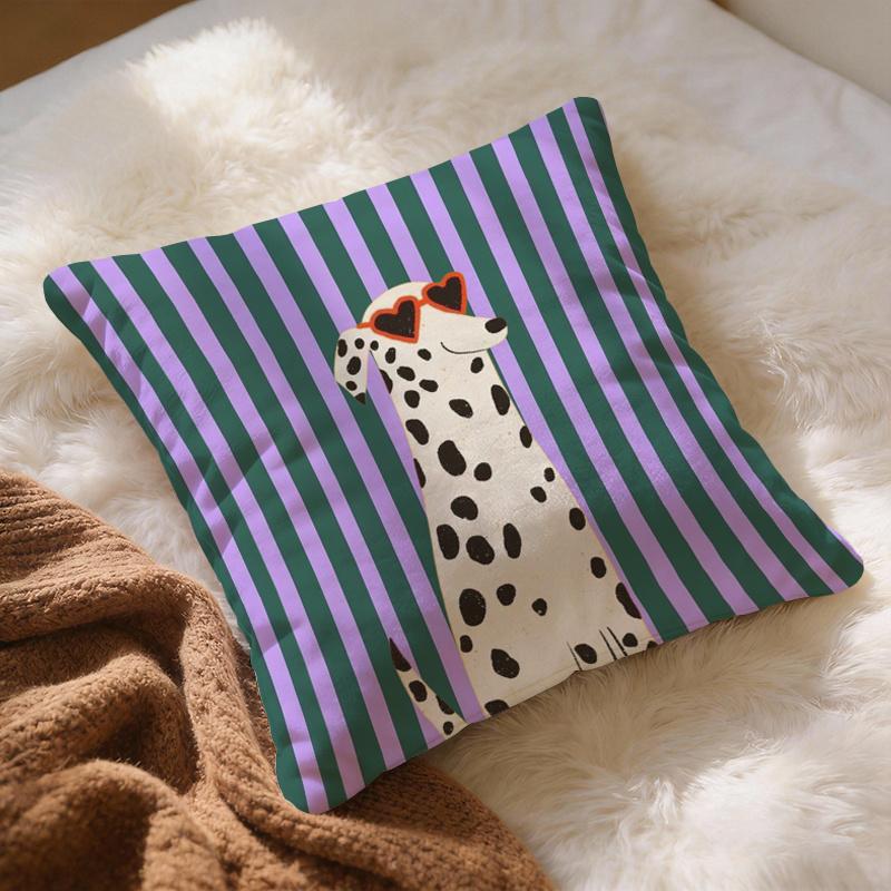 1Pc Dalmatian With Heart Sunglasses Print Throw Pillow Cover,Suitable For Sofa,Bedroom,Living Room,A Fun Gift For Dog Lovers