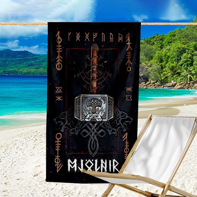 proof beach towel with a Valknut pattern - soft,absorbent,quick-drying,machine washable - perfect for swimming,camping,bathing