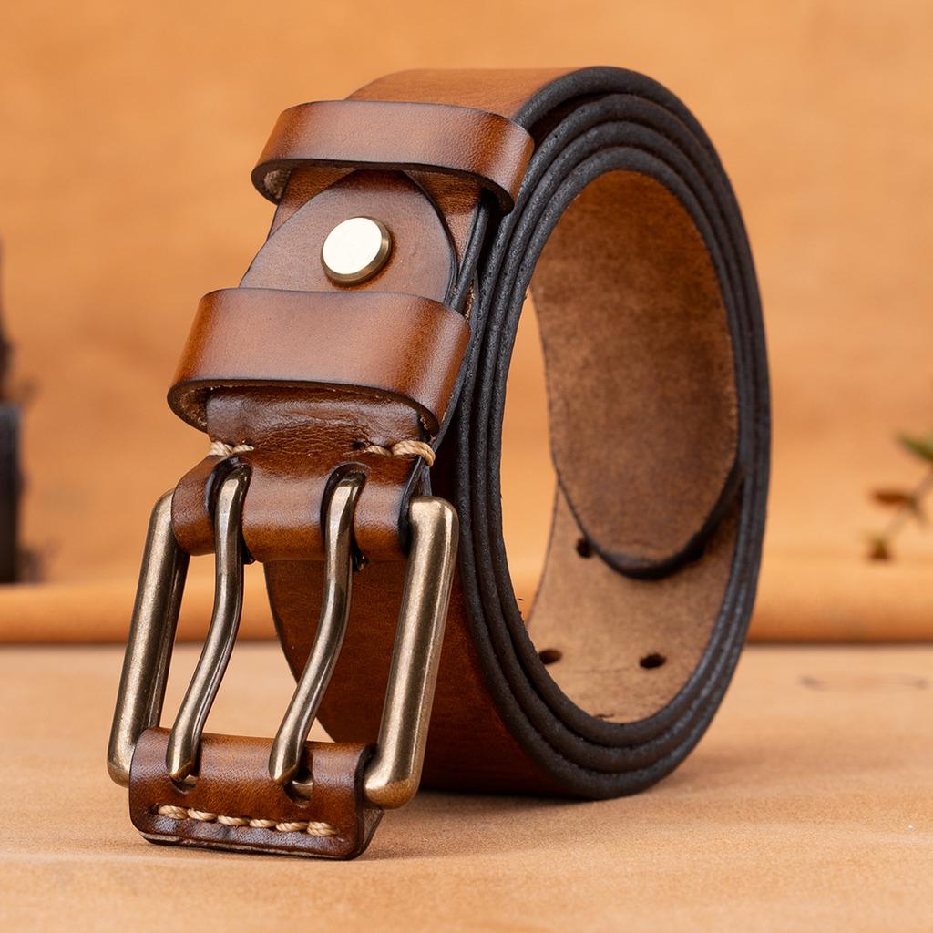 Solid Copper Buckle Men'S First-Layer Cowhide Belt Casual Simple Pin Buckle Leather Belt Business Middle-Aged And Young Men'S Belt