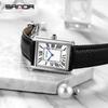 Sanda Rectangular Wrist Watches Women Man Unsex Silver Case Luxury Top Brand Leather Band Quartz Clock Zegarek Damski 1108