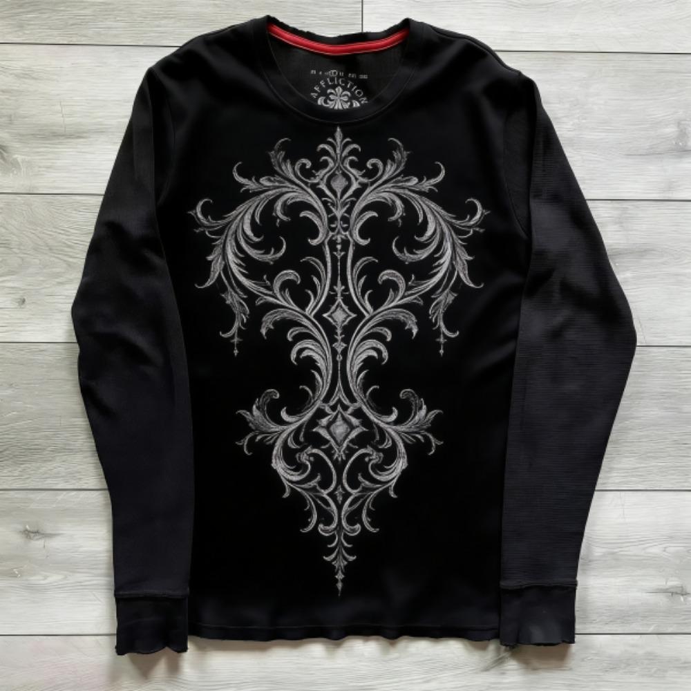 Moda Gotik Uzun Kollu Tişört Moda Yuvarlak Yaka Oversize Tişört Erkek Avrupa ve Amerika Baskılı Günlük Üstler Kadın Sokak Giyimi