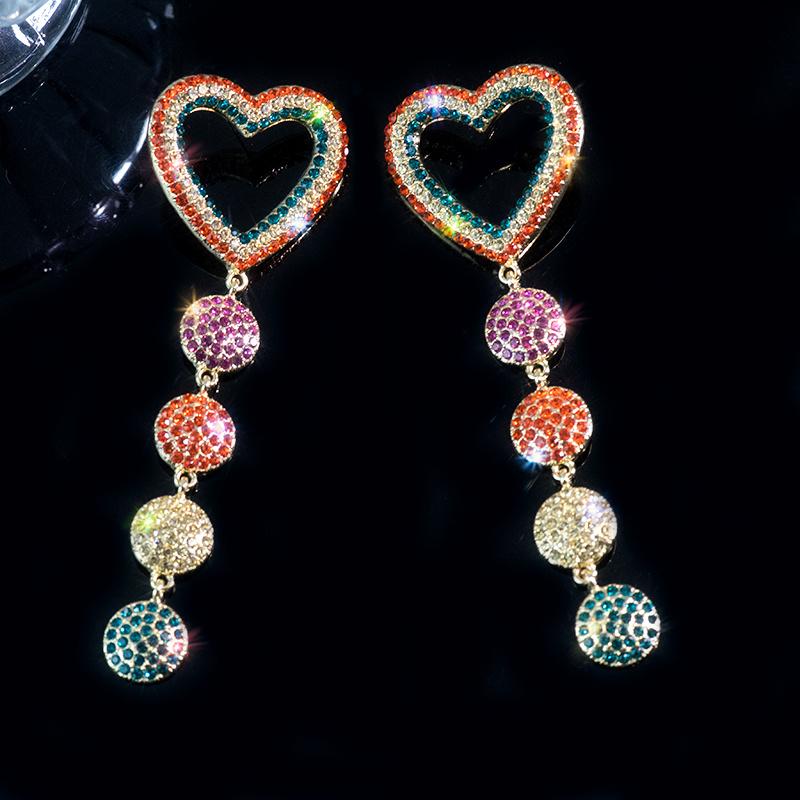 

Серьги Fyuan Sweet Love Heart, женские длинные кисточки, цветные стразы, висячие серьги для женщин, ювелирные подарки 11cm