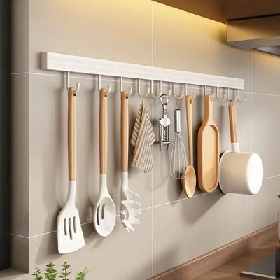 Wandmontiertes Küchenregal ohne Bohren Regale mit beweglichen Haken Löffelhalter Organizer Küchenutensilien Zubehör