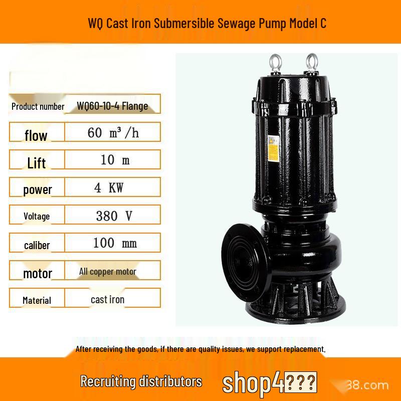 Basement WQ Cast Iron Submersible Sewage and Sludge Pump - Industrial High Head Water Pump