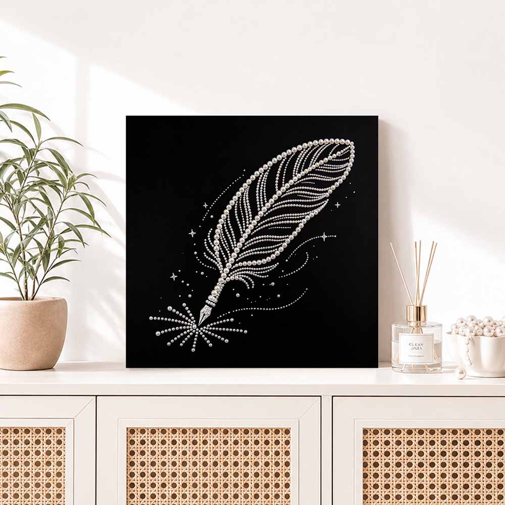 DIY Feather Pearl Diamond Painting Set with Frame. 3D Pearl Beads. Home Wall Decor