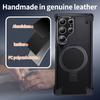 Luxury 120 Degree Rotating Stand PU Leather Phone Case for Samsung S24 S23 Ultra Wireless Magnetic Charging Shockproof Cover