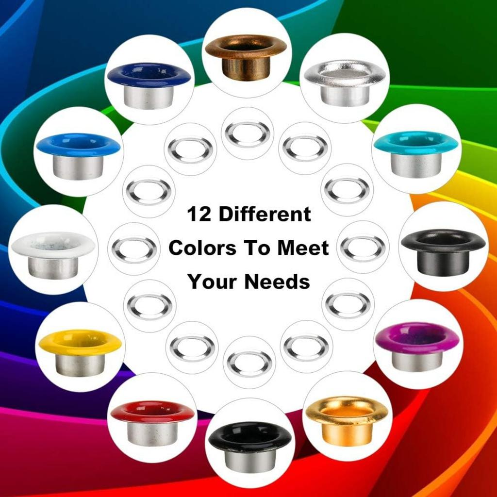 Metal Eyelets, 600Pcs 12 Colors 3/16 Inch Metal Grommets Kit, Multi-Color Grommets Kit, Metal Eyelets Set with 3 Pieces Installation Tool and Storage