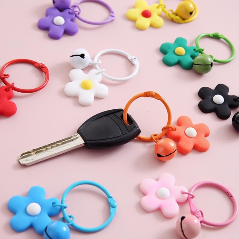 Flower Keychain Bell Charm Miniature Key Ring for Bags and Keys Multiple Candy Color Floral Pendant Keyring Accessory